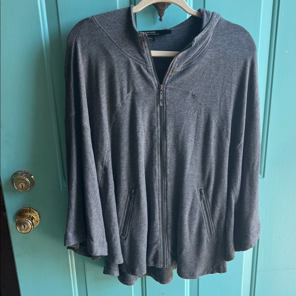 Kensie women’s Dark Gray Hooded Zip-Up Sweater